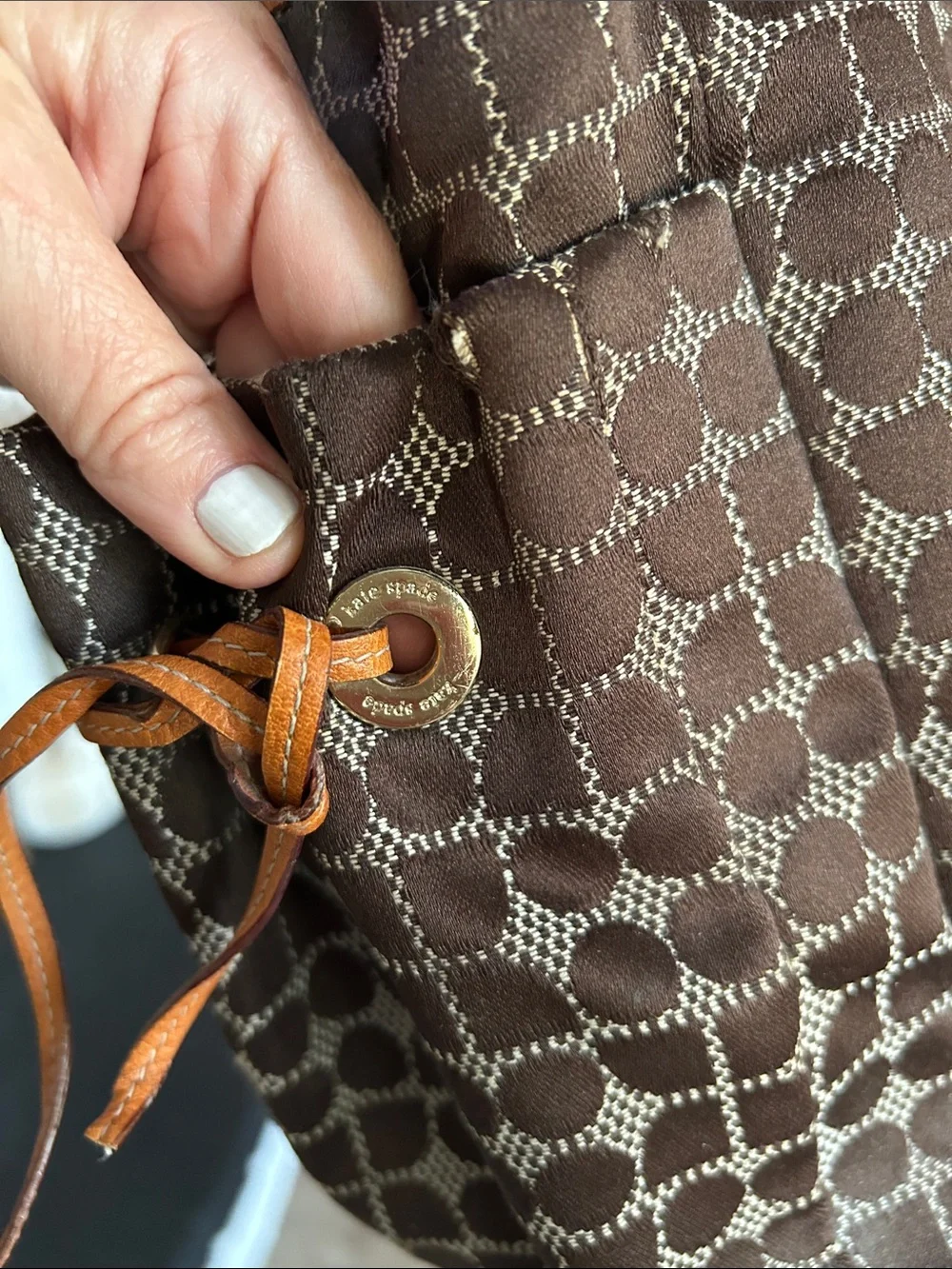 Kate Spade ♠️ New York Brown Tote with Red & Brown Center Stripe